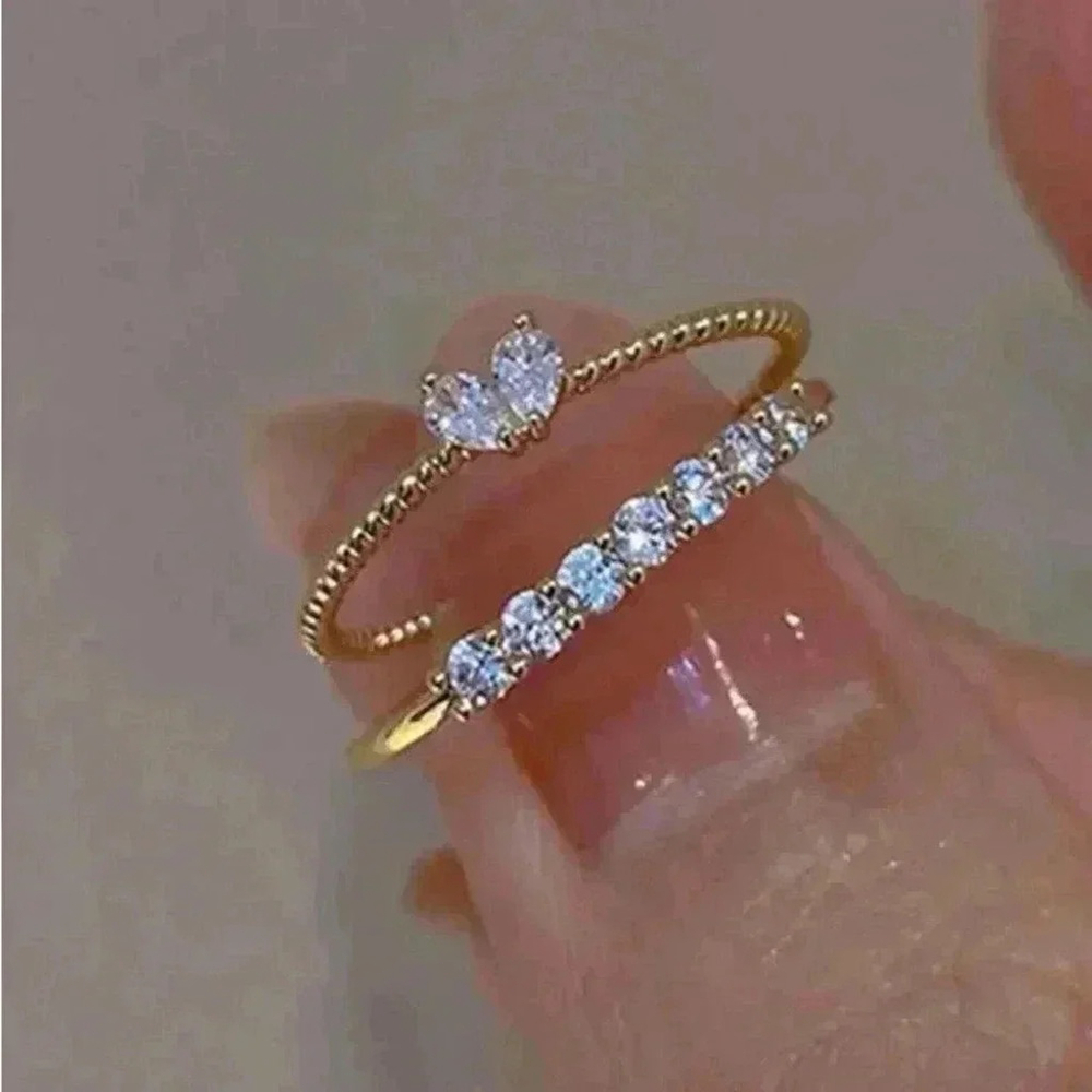 ⚠️Clearance 2 PCs Cubic Zirconia Heart Decor Ring - Picture 3 of 6
